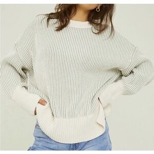 Altar'd State Alison Matte Chenille Pullover‎ Sweater Blue White Stripe Size XL